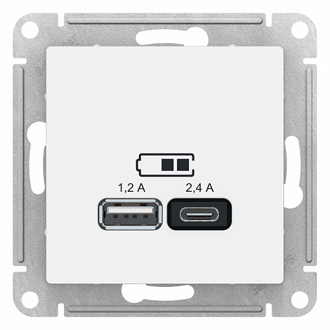 Розетка для зарядки с USB тип A+С 5В/2,4 А Белый AtlasDesign