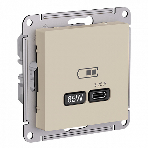 USB Розетка тип-C 65W высокоскоростная зарядка QC PD Песочный AtlasDesign