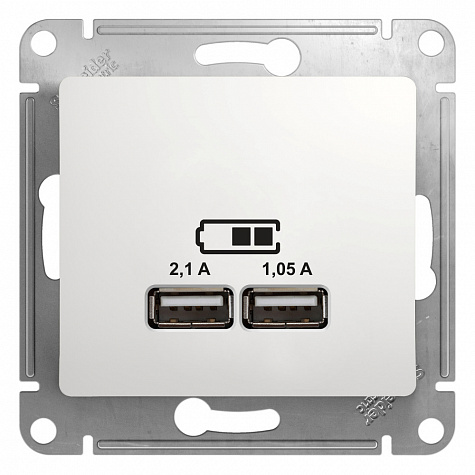 Розетка для зарядки с USB тип A+A 5В/2,1А Белый Glossa