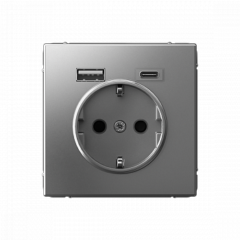 Розетка 16А с 2 USB A+C 5В/2,4А/3,0А 2х5В/1,5А Сталь ArtGallery