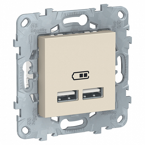 Розетка для зарядки с USB двойная тип А+А 5В/2,1А Бежевый Unica new