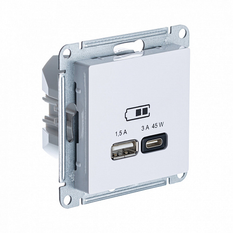 USB Розетка A + тип-C 45W с высокоскоростной зарядкой QC PD Белый AtlasDesign