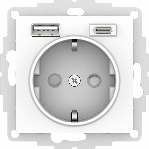 Розетка с заземлением 16А с 2 USB A+C 5В/24А/30А 2х5В/15А Лотос AtlasDesign