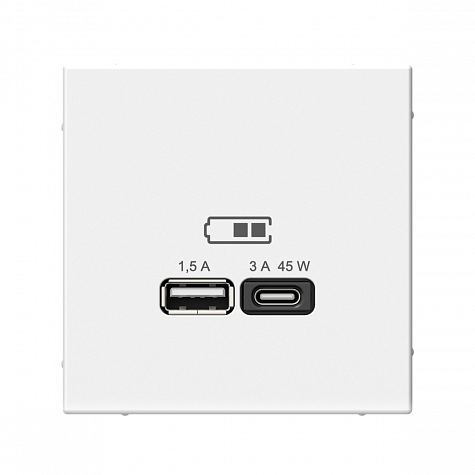 Розетка USB A+ тип-C 45Вт высокоскоростная зарядка QC PD Белый ArtGallery