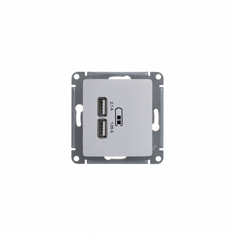 Розетка для зарядки с USB тип A+A 5В/2,1А Белый Glossa