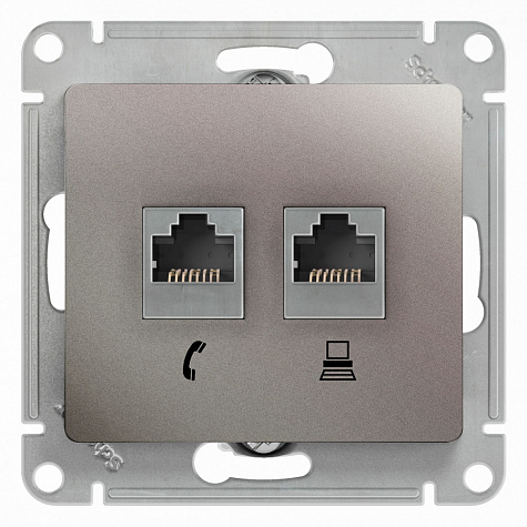 Розетка двойная RJ11+RJ45 категория 5E механизм Платина Glossa