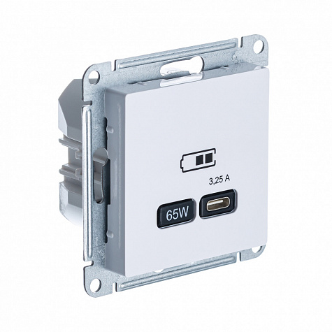 USB Розетка тип-C 65W высокоскоростная зарядка QC PD Белый AtlasDesign