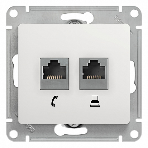 Розетка двойная RJ11+RJ45 категория 5E Белый Glossa