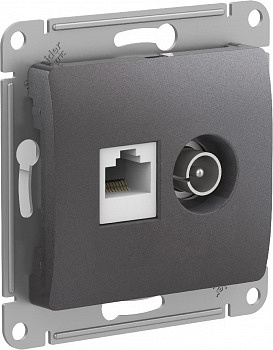 Розетка двойная TV + компьютерная RJ45 категория 5Е Графит Glossa
