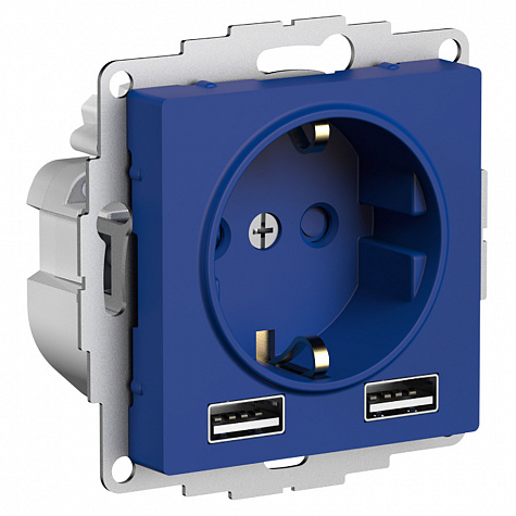 Розетка 16А c 2 USB A+A, 5В/2,4А, 2х5В/1,2А, механизм Аквамарин AtlasDesign