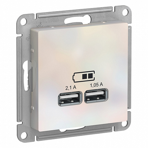 Розетка для зарядки с USB тип A+A 5В/2,1А Жемчуг AtlasDesign