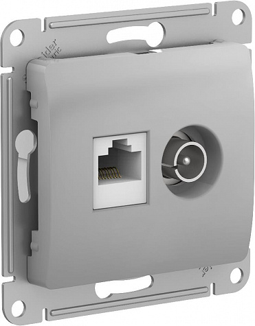 Розетка двойная TV + компьютерная RJ45 категория 5Е Алюминий Glossa