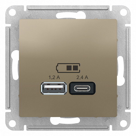 Розетка для зарядки с USB тип A+С 5В/2,4А Шампань AtlasDesign