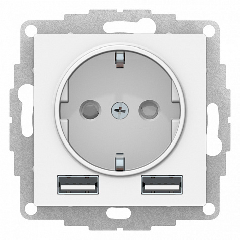 Розетка с заземлением 16А с 2 USB A+A 5В/24А 2х5В/12А Лотос AtlasDesign