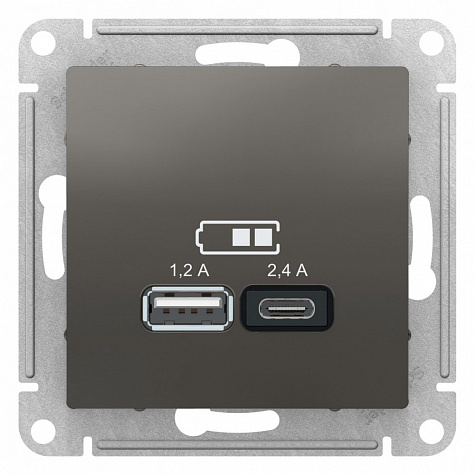 Розетка для зарядки с USB тип A+С 5В/2,4А Сталь AtlasDesign