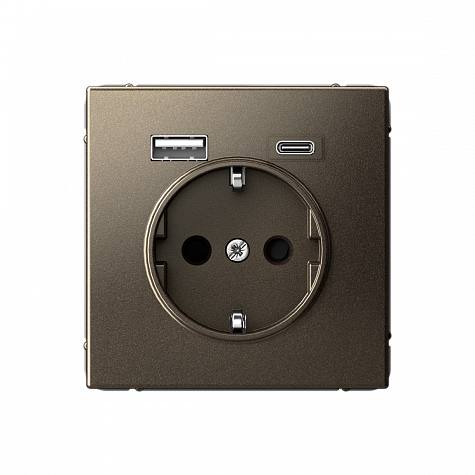 Розетка 16А с 2 USB A+C 5В/2,4А/3,0А 2х5В/1,5А Мокко ArtGallery