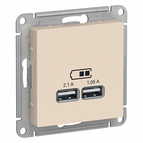 Розетка для зарядки с USB тип A+A 5В/2,1А Бежевый AtlasDesign