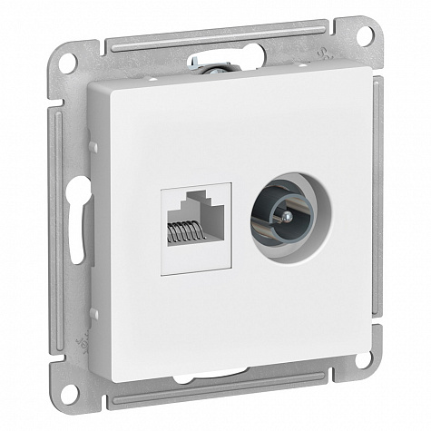Розетка двойная TV + компьютерная RJ45 категория 5Е Белый AtlasDesign