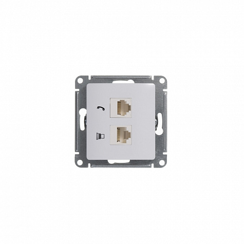 Розетка двойная RJ11+RJ45 категория 5E Белый Glossa