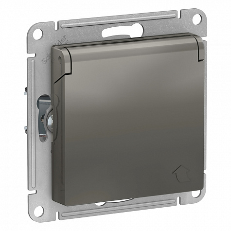 Розетка с заземлением со шторками с крышкой 16А Сталь AtlasDesign