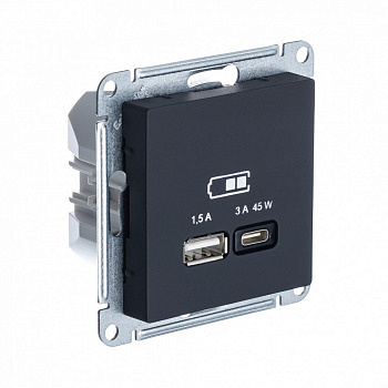 USB Розетка A + тип-C 45W с высокоскоростной зарядкой QC PD Карбон AtlasDesign