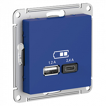 Розетка USB A+С, 5В/2,4А, 2х5В/1,2А, механизм Аквамарин AtlasDesign