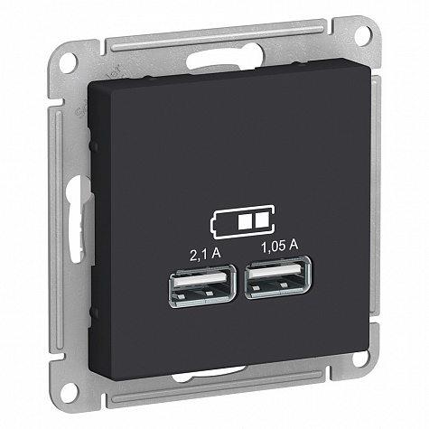Розетка для зарядки с USB тип A+A 5В/2,1А Карбон AtlasDesign