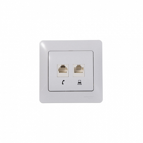 Розетка двойная RJ11+RJ45 категория 5E Белый Glossa