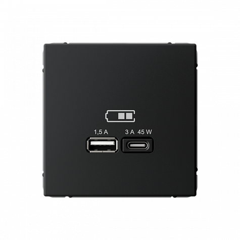 Розетка USB A+ тип-C 45Вт высокоскоростная зарядка QC PD Карбон ArtGallery