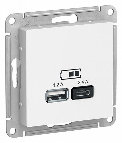 Розетка для зарядки с USB тип A+С 5В/2,4 А Белый AtlasDesign