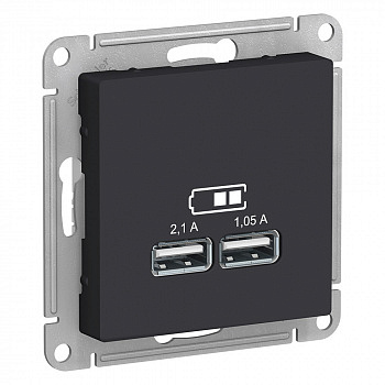 Розетка для зарядки с USB тип A+A 5В/2,1А Карбон AtlasDesign