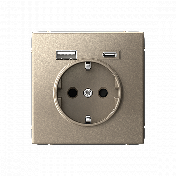 Розетка 16А с 2 USB A+C 5В/2,4А/3,0А 2х5В/1,5А Шампань ArtGallery