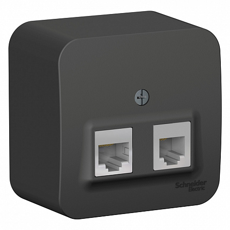 Наружная розетка двойная RJ45 кат. 5E + телефонная RJ11 с изолированной пластиной Антрацит Blanca