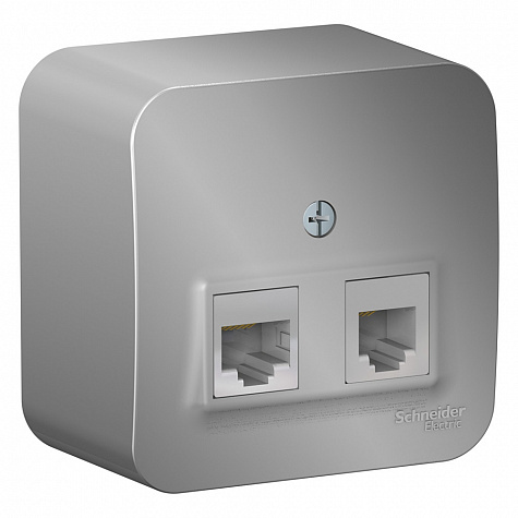 Наружная розетка двойная RJ45 кат. 5E + телефонная RJ11 с изолированной пластиной Алюминий Blanca