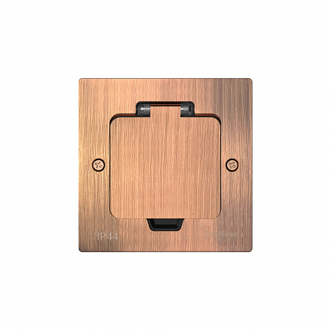 Лючок MultiDesk с розеткой 2К+З, 16А IP44 с монтажной коробкой для стены, фальшпола, стола Медь