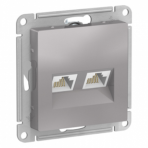 Розетка двойная компьютерная RJ45+RJ45 категория 5E Алюминий AtlasDesign
