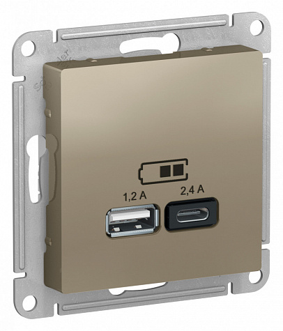 Розетка для зарядки с USB тип A+С 5В/2,4А Шампань AtlasDesign