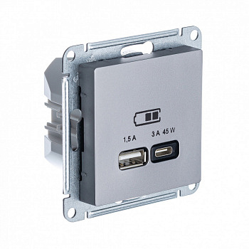 USB Розетка A + тип-C 45W с высокоскоростной зарядкой QC PD Сталь AtlasDesign
