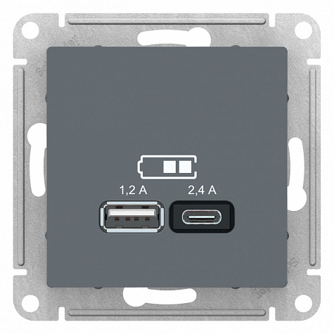 Розетка для зарядки с USB тип A+С 5В/2,4А Грифель AtlasDesign