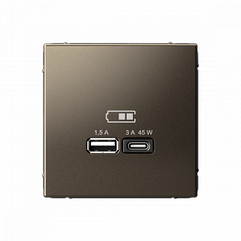 Розетка USB A + тип-C 45Вт высокоскоростная зарядка QC PD Мокко ArtGallery