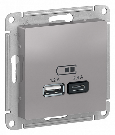 Розетка для зарядки с USB тип A+С 5В/2,4А Алюминий AtlasDesign