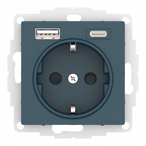 Розетка с заземлением/шторками 16А c 2хUSB тип A+C 5В/2,4А/3,0А Изумруд AtlasDesign
