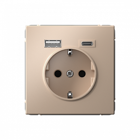 Розетка 16А с 2 USB A+C 5В/2,4А/3,0А 2х5В/1,5А Песочный ArtGallery