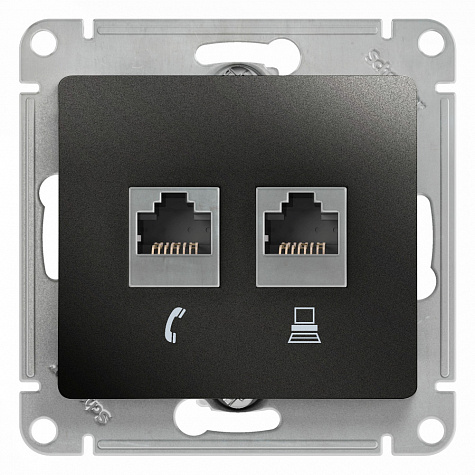 Розетка двойная RJ11+RJ45 категория 5E Антрацит Glossa