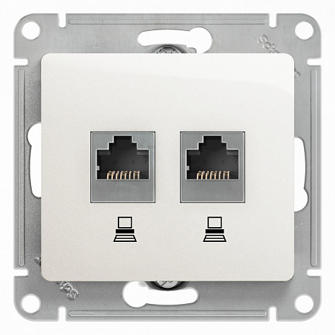 Розетка двойная компьютерная RJ45+RJ45 категория 5E Перламутр Glossa