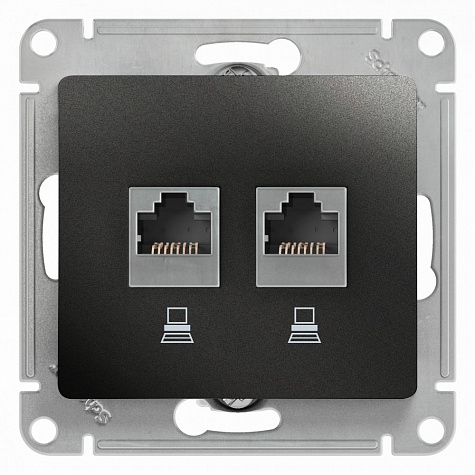 Розетка двойная компьютерная RJ45+RJ45 категория 5E Антрацит Glossa