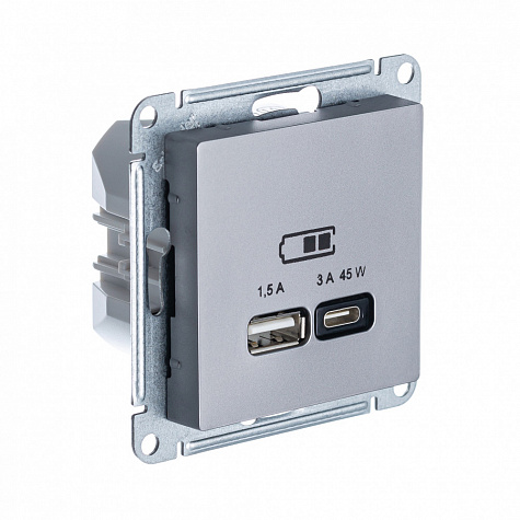 USB Розетка A + тип-C 45W с высокоскоростной зарядкой QC PD Сталь AtlasDesign