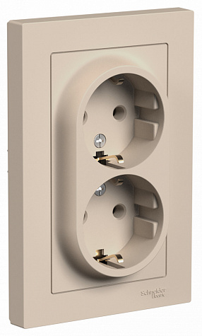 Розетка двойная с заземлением в сборе 16А Песочный AtlasDesign