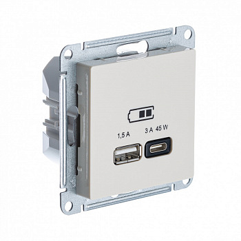 USB Розетка A + тип-C 45W с высокоскоростной зарядкой QC PD Бежевый AtlasDesign