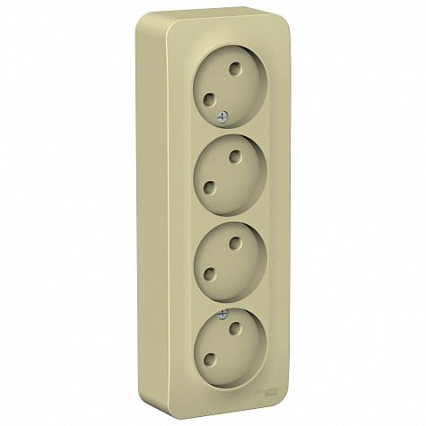 Наружная розетка чеTVерная без заземления без шторок с изолированной пластиной 16А Бежевый Blanca